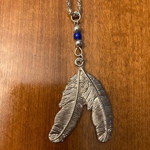 Silver 2 Feathers Pendant Necklace
